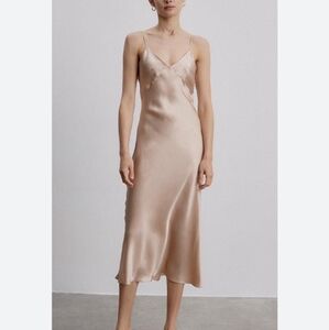 Silk Mason 100% Mulberry Silk Slip Midi Dress Desert Rose L